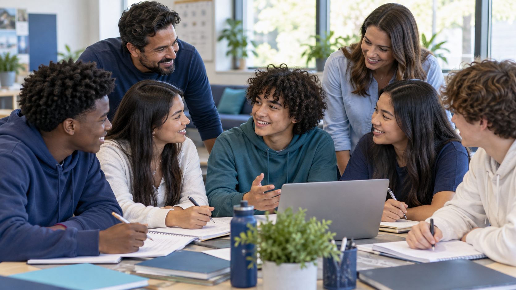 Young people learning together with supportive adults